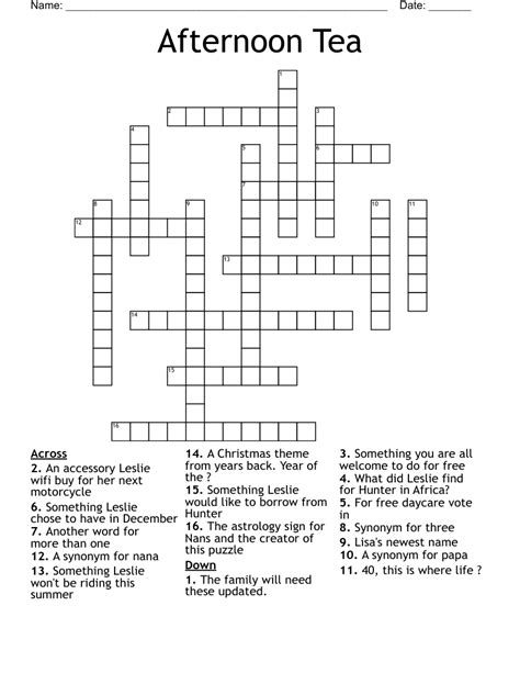 Afternoon fare crossword - The Crossword Solver found 30 answers to "chinese street fare", 6 letters crossword clue. The Crossword Solver finds answers to classic crosswords and cryptic crossword puzzles. Enter the length or pattern for better results. Click the answer to find similar crossword clues . Enter a Crossword Clue.